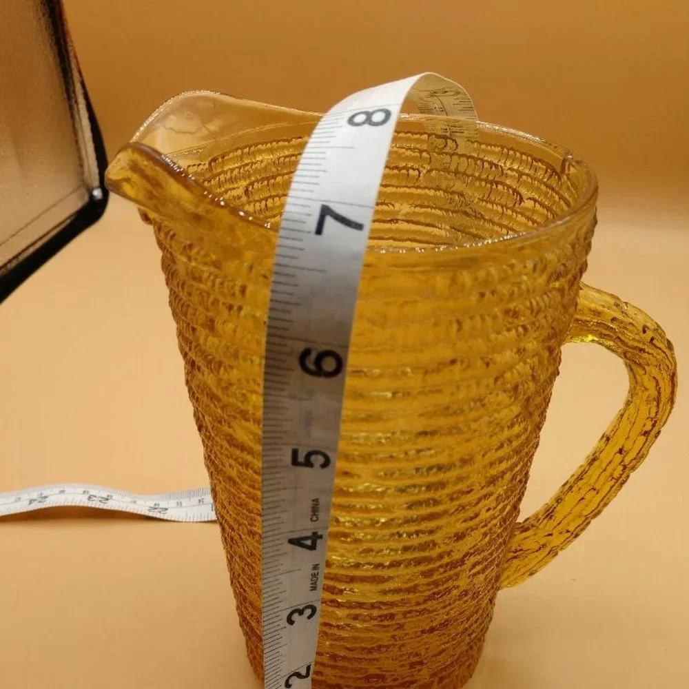 Vintage Anchor Hocking Soreno Glass Juice Pitcher Amber Honey Gold Textured